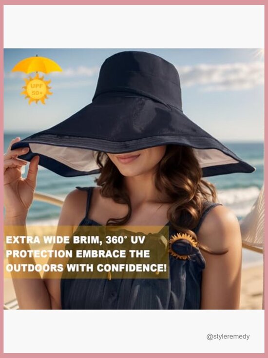 Wide Brim Reversible Bucket Hat for Women UV Protection Foldable Beach Sun Hat main image 7
